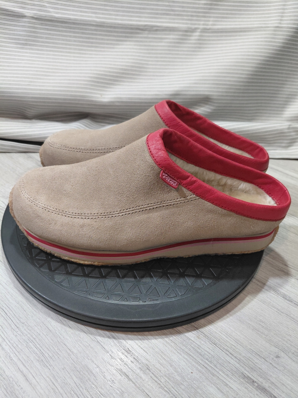 Vans Women Street Clogs II Platform Mule Tan Suede Leather Red Leather Trim W9.5